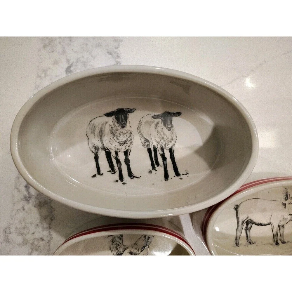 Creative Co-op M Chad Barrett Sheep Pig Rooster Bowl Farmhouse Nesting Ramekins